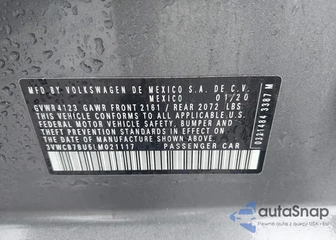 2020 Volkswagen Jetta 1.4T R-Line/1.4T S/1.4T Se from USA, damaged, VIN 3VWCB7BU5LM021117